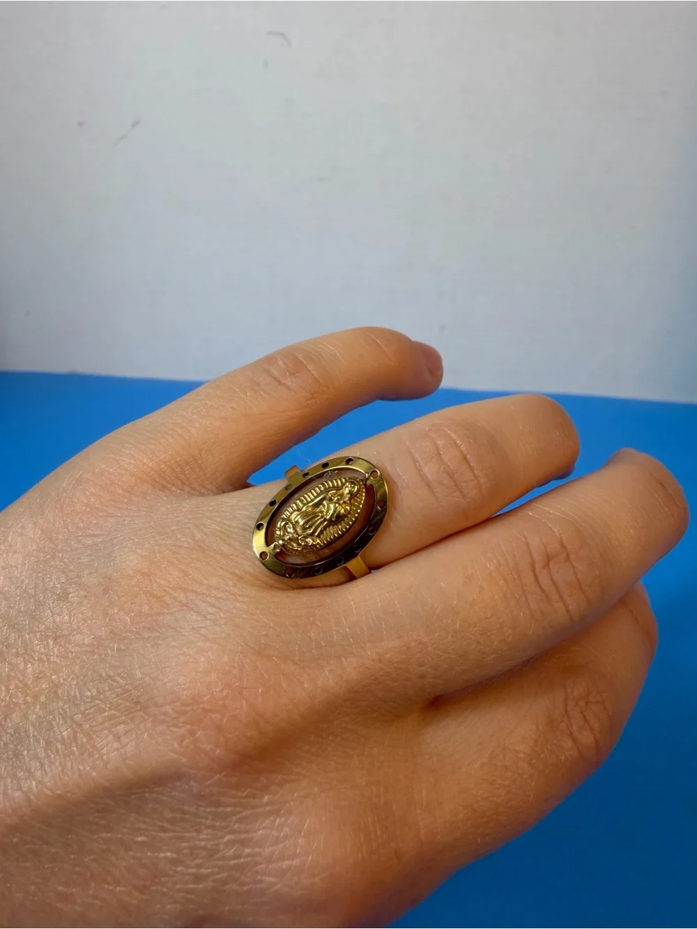 religious ring featuring the Virgin of Guadalupe
